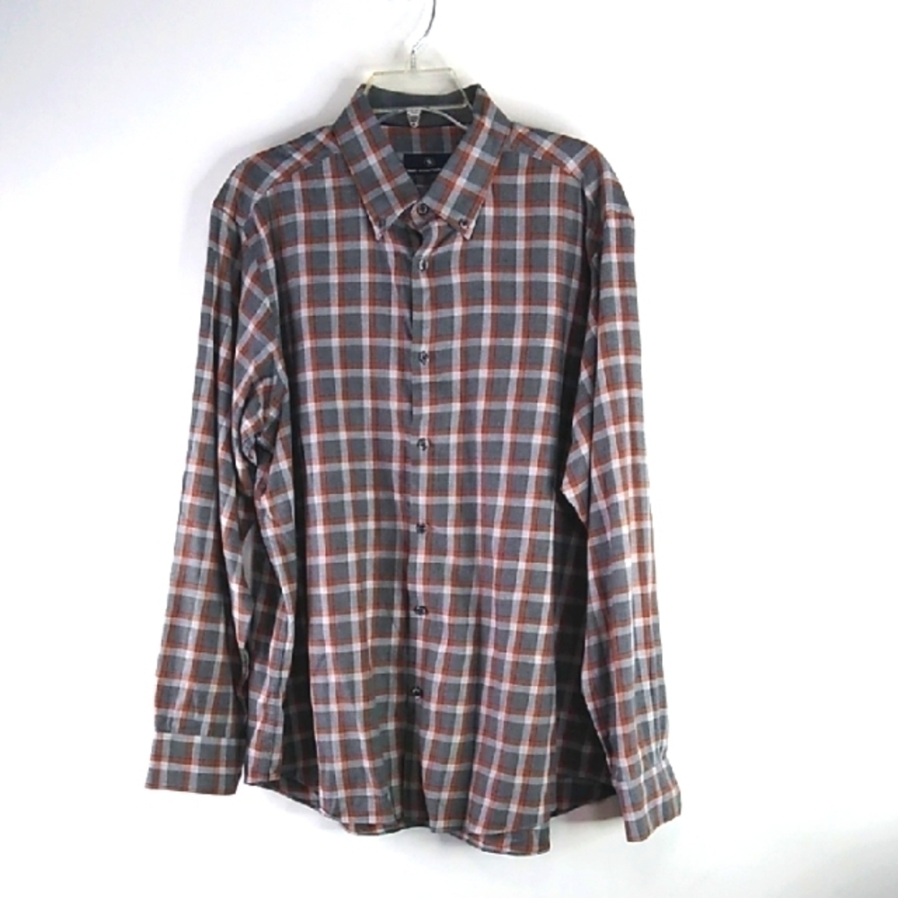 Hart Schaffner Marx- Grey/Rust Long Sleeve Button Down Shirt